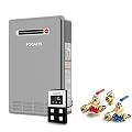 FOGATTI Natural Gas Tankless Water Heater - Outdoor Installation Up to 8.1 GPM, Gray Instant Hot Water Heater with Valve Kit Bundle