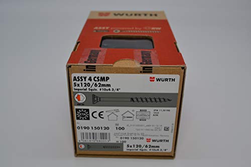 Würth Assy 4 CSMP - Tornillo para aglomerado (5 x 120 mm, 100 unidades, acero galvanizado, rosca parcial, cabeza avellanada RW 20) Cover