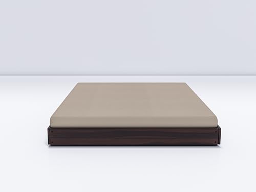 Image of Solid Acacia Wood Low Height King Size Bed Without Storage | Wooden Double Bed | Space Saving Low Floor /Lying /Rise /Level /Profile Cot Bed for Bedroom | Walnut, Mattress Size: 72x72 Inch