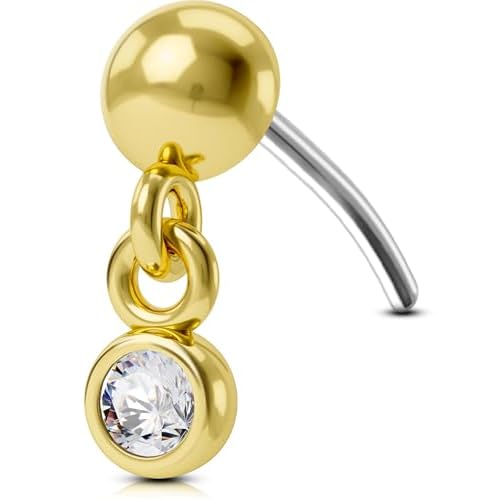 OUFER 14K Solid Gold Nose Earring Studs Threadless Push-in Labret Press Fit Earrings Push Back Cluster Tops Dangling CZ Tragus Helix Conch Lobe Nostril Piercing Jewelry for Women Men one cle