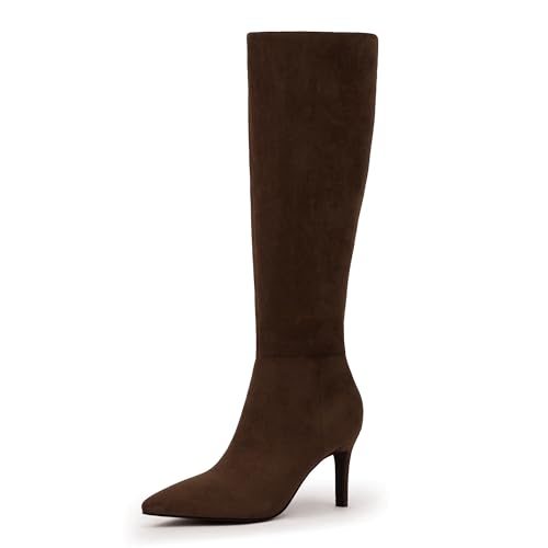 Image of Easyfox Knee High Boots Women Pointed Toe Stiletto Heel Tall Boots | Side Zipper,3 In Stiletto Heel,Fall Spring Winter Fashion Dress Tall Boots,Evening Bridal office Long Boots
