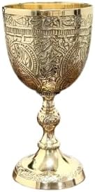 Handmade Golden Brass Vintage Chalice Medieval Goblet With Box, Renaissance Gifts for Wedding Anniversary Novelty Ceremonial Drinkware, Pack of 1 Cup