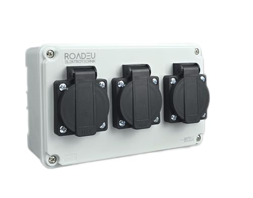 RoadEu - Wall Mounted Power Strip 13Amp 250V - Waterproof power distribution box - IP54 - with 3x UK Standard sockets - Easy mounting solution, perfect for workshops, sheds and gardens.