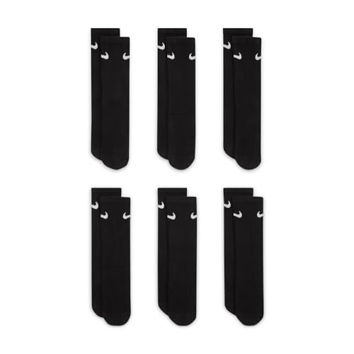 Nike Kids' Everyday Cushion Crew Socks (6 Pairs), Black/White, Medium