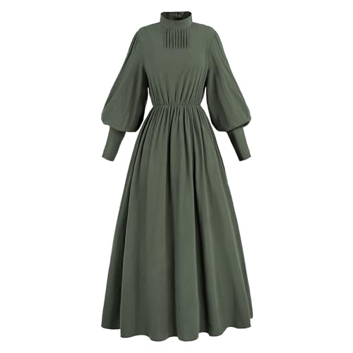 LTAKK Colonial Dress Women Prairie Pioneer Costume, Olive, Small