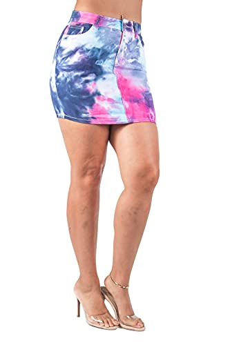 Fashion2Love Women's Juniors Tie Dye Stretch Denim Mini Skirt4