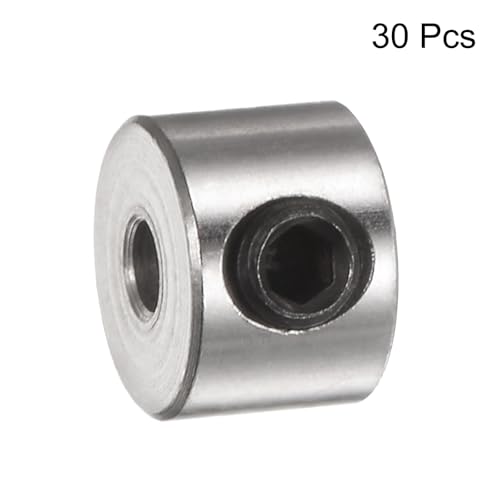 QUARKZMAN 30 Stück Set-Schrauben-Kragen 2.1 mm Bohrung, Vernickelter Stahl Wellenkragen, 7 mm Außendurchmesser, 5 mm Breite, Fahrwerksstopper Wellenkragen Mit Innensechskantschlüssel
