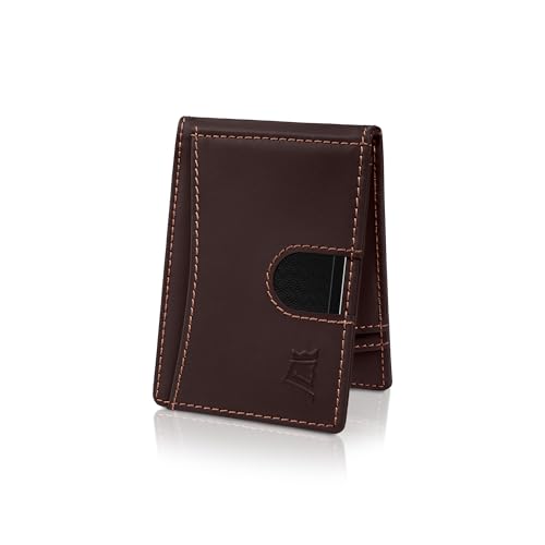 Image of Kings Loot Money Clip Slim Minimalist Wallet for Men - RFID Blocking Leather Design with Money Clip - Front Pocket Bifold Holds 12 Cards - Stylish & Compact Wallets (Umber)