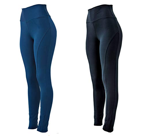 KIT 2 Legging Montaria Plus Size G1 G2 G3 Suplex Peluciada Cós Alto (PRETO-AZUL, G2)