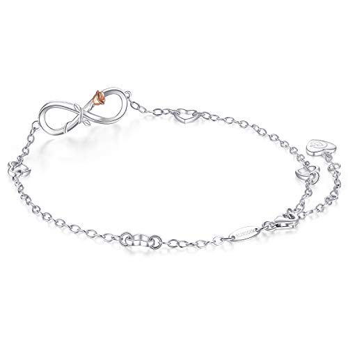 Blinggem Anklet For Women Infinity Ankle Bracelet 925 Sterling Silver Infinity Rose Flower Charm Foot Chain Summer Gift For Women Girlfriend Daughter #TOP1