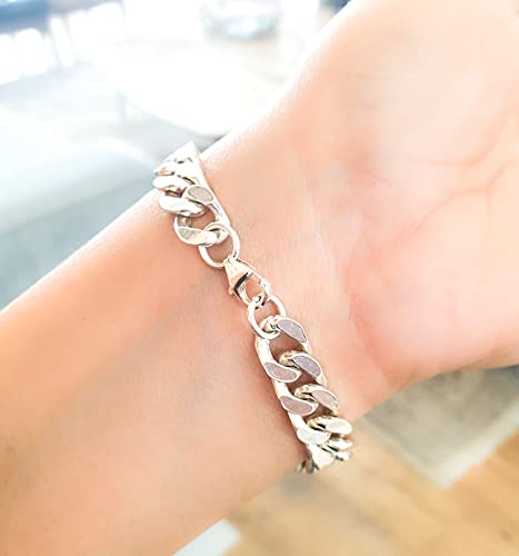 Wide Chain Link Bracelet Curb Bracelet 8.5Mm Handmade 925 Sterling Silver Gift For Men Or Women Chunky Thick Heavy (8, Silver) #TOP4