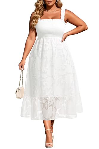 Image of Plus Size Summer Dress - Sun Boho Beach Casual Floral Spaghetti Strap Sleeveless Long Maxi Dresses