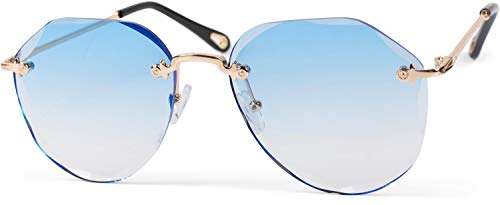 styleBREAKER Lunettes de soleil pilote non cerclées avec des verres teintés en diamant, branches gravées, verres rectangulaires 09020106, couleur:Monture or/verre dégradé bleu