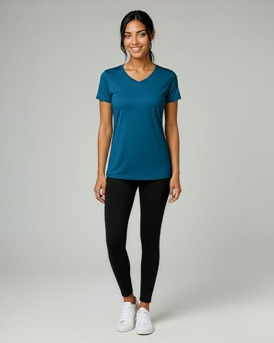 Image of Real Essentials 5 Pack: Women's Dry-Fit Short Sleeve V Neck T Shirt Workout Fitness Yoga Top Tee (Available in Plus Size)