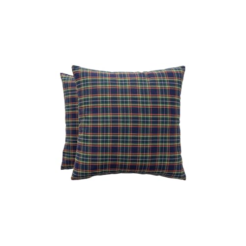 GAMUSI Juego 2 Funda Cojín Navidad 45x45 - Fundas cojín Decorativas sofá con Cremallera Jacquard Hilo Lurex Brillante Transpirable y Suave Check Azul