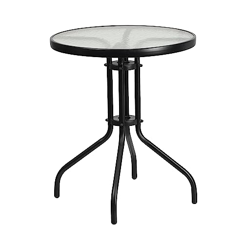 Flash Furniture Bellamy 23.75 Round Indoor/Outdoor Tempered Glass Metal Frame Side Table