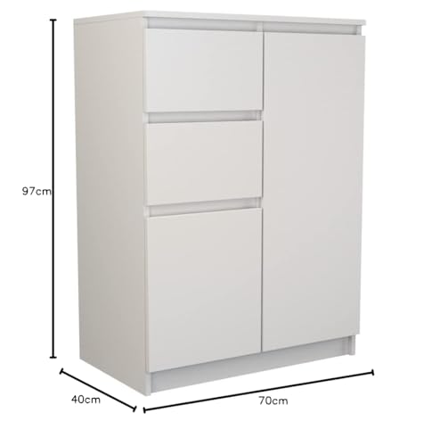 CDF Cómoda Compacta con 2 Puertas y 2 Cajones Mueble de Almacenaje Estrecho para Recibidor Dormitorio y Oficina 70 x 40 x 97 cm - Blanco - imagen 3