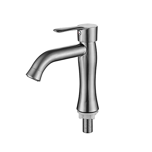 Grifo de agua fría QHQQXN en acero inoxidable cepillado 304 para lavabo de un solo orificio