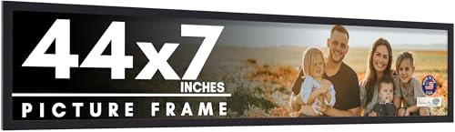 44x7 Frame Black Picture Frame - Complete Modern Photo Frame Includes UV Acrylic Shatter Guard Front, Acid Free Foam Backing Board, Hanging Hardware Wood Wall Frames for Family Photos - no Mat