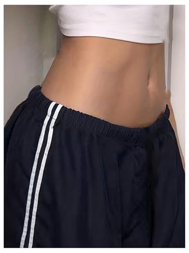 Women's Striped Side Wide Leg Parachute Pants Y2K Elastic Waist Baggy Jogger Track Pants Streetwear3
