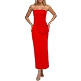 Vhersily Vestido largo para mujer con un hombro temperamento Pedreria Flor Patchwork Escote en V Espalda Descubrimiento estrecho Vestidos de noche Vestidos de Dama de Honor para Cóctel Fiesta Formal