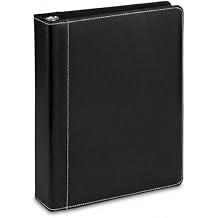 Twain Black Contrast Stitched Vegan Leather Binder with Round 1 Inch Capacity Nickel Metal Ring, Portfolio Organizer, Classic Collection Executive Presentation