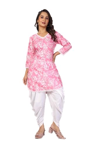 Image of Floral Print Cotton Kurta and Dhoti Set for Women Designer