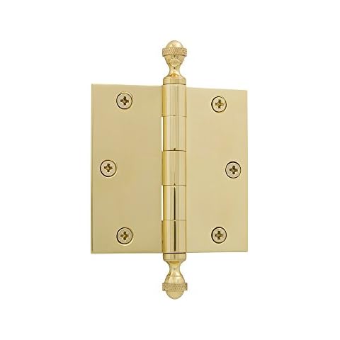 Grandeur Hardware 833708 3.5" Acorn Tip Residential Hinge with Square Corners in Polished Brass Cover