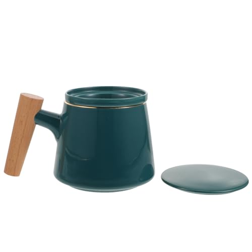 lurrose 製ティーマグ 茶葉離ストレーナー付き 木製持ち手 大容量水筒 多用途ドリンクカップ 贈り物に