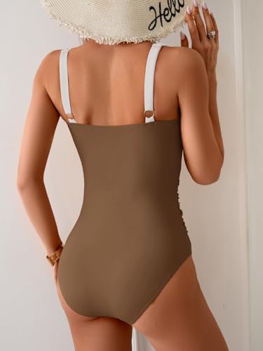 Image of B2prity One Piece Swimsuit for Women Tummy Control Ruched Bathing Suit V Neck Push Up Swimwear