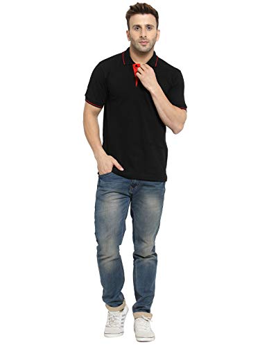Image of Scott International Men's Organic Cotton Regular Fit Polo T-Shirt (Black with Red, Small)