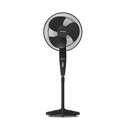 Crompton HighSpeed Torpedo 400 mm Pedestal Fan (Black) – Powerful 2100 RPM, 3-Speed Settings, Wide Oscillation, Thermal Overload Protection, 100% Copp