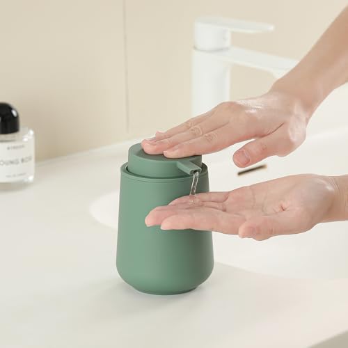 Image of YAUKPH Sage Green Liquid Hand Soap Dispenser Plastic 11 oz - Modern Minimalist Style for Bathroom & Kitchen Countertop Refillable