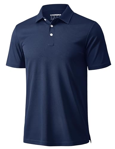 MAGCOMSEN Mens Golf Shirts Short Sleeve Quick Dry Moisture Wicking 3 Buttons Polo T-Shirt Summer Workout Athletic Performance Navy XL