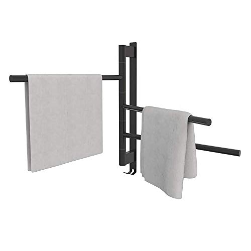 Calentadores de toallas, toallero eléctrico para baño con termostato, interruptor de un botón de modo múltiple, giratorio de 180 grados, negro, acero inoxidable, toallero para baño, calentadores de t
