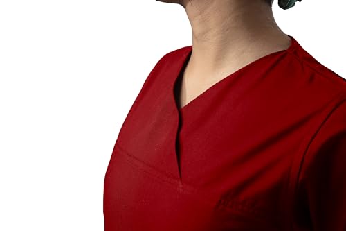 Image of UNIFORM CRAFT Women's 4 Pocket Scrub Suit Set | Medical Uniform | Cross V-Neck Poly Cotton | Short Sleeve Hospital Wear | Ideal for Doctors & Nurses (Crimson Red, S)