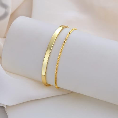 Moodear Bracelets For Men - 14K Gold Plated Bangle Cuff Cuban Link Chain Bracelet Set Mens Jewelry thumb #8
