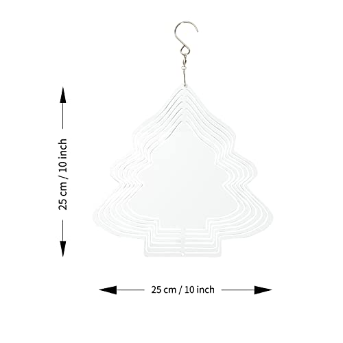 Vesub Sublimation Wind Spinner Chime Blanks 10 Inch Christmas Tree Shaped White,4 Pcs 3D Aluminum Double Sided Metal Wind Spinners Hanging For Cricut Autopress Heat Transfer,For Outdoor Yard Garden #TOP1