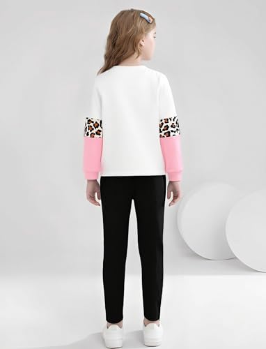 Image of PATPAT Little Girls Clothes Crew Neck Leopard Color Block Sweatshirt and Leggings Girls Outfits Size 4-12Y