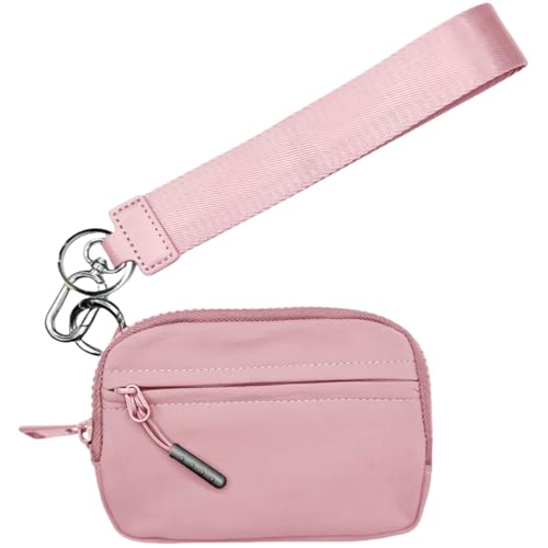 Commonlyto Wallet,Zippered Card Case With Id Window/Hand Strap, Women's Wristlet Handbags,Daily Use&Travel (Pink)