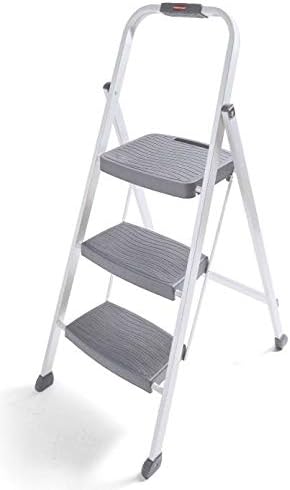 3-Step Steel Ladder, Folding Step Stool with Hand Grip and Non-Slip Feet, White, Tested to ANSI US Safety Standards, No Assembly Required (Amazon Exclusive)