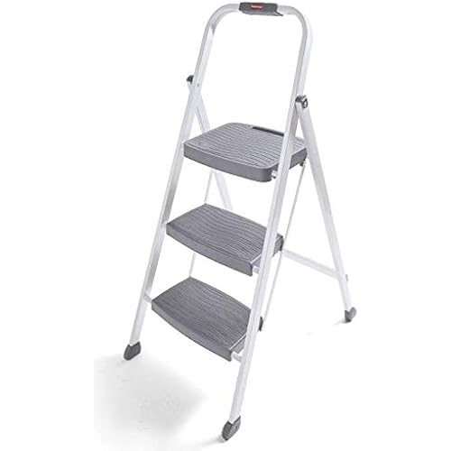 Rubbermaid RM-3W-2W Steel Frame 3 Folding Stool with Hand Grip and Plastic Steps, 250-Pound Capacity, White Finish