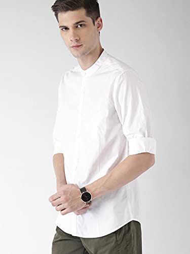 Image of OTUS Men's Cotton Casual Slim Fit White Mandarin Shirt