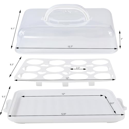 Bvwze Cake Carrier with Lid, Cake Holder Cupcake Container for 12 Cupcakes 2 in 1 Portable Dessert Container for Pie Muffin Cobbler (White)