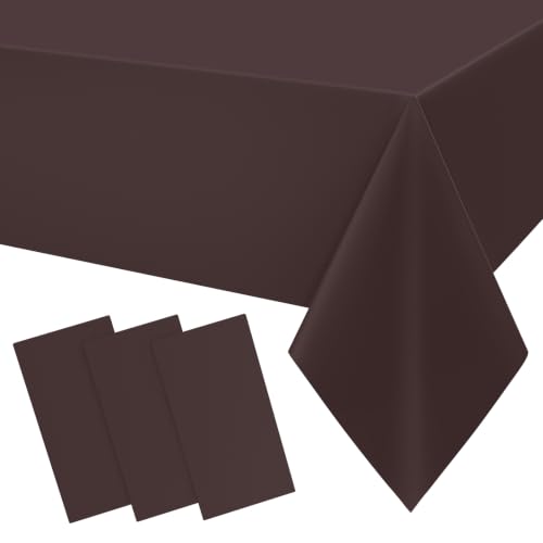 Image of Smiry Disposable Table Cloth 3 Pack, 54 x 108 Inch Waterproof Plastic Tablecloth, Decorative Rectangle Table Covers for Party, Birthday, Picnic, Coffee