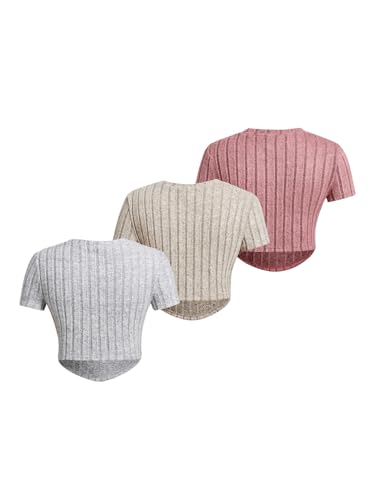 SOLY HUX Girl's 3 Piece T Shirt Crew Neck Short Sleeve Knit Tee Asymmetrical Hem Summer Tops2
