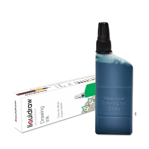 Liquidraw Encre verte pour stylo technique – 25 ml | Encre à dessin étanche | Compatible avec les stylos isographiques Rotring | Flacon de recharge en...