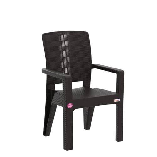 Image of AVRO FURNITURE Plastic Rattan Chairs| Set of 4 | Plastic Chairs for Dining Room, Bedroom, Living Room | Comfortable Back |Curved Seating | Rattan Box Legs |Bearing Capacity up to 200Kg, Brown Colour