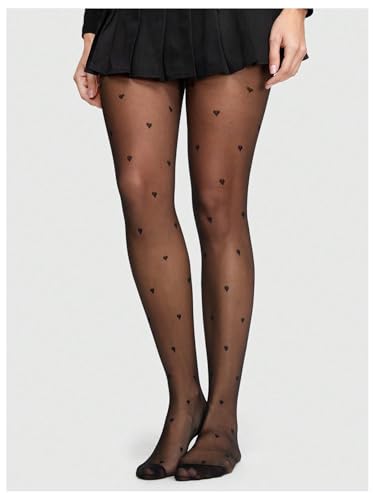 OYOANGLE Women's Heart Print Pantyhose Sheer Mesh High Waist Tights Y2K Thigh High Stockings2