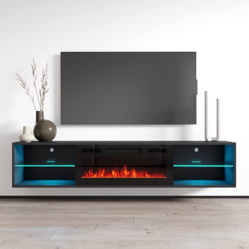 Lima Bl-Ef Floating Fireplace Tv Stand For Tvs Up To 80", Modern Matte 72" Entertainment Center, Wall Mounted Electric Fireplace Tv Media Console With Storage Cabinets #TOP23